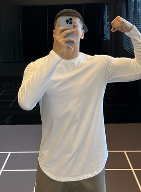 IRONTRAP收腰圆弧下摆遮肚显瘦健身T恤秋冬训练基础打底长袖男士