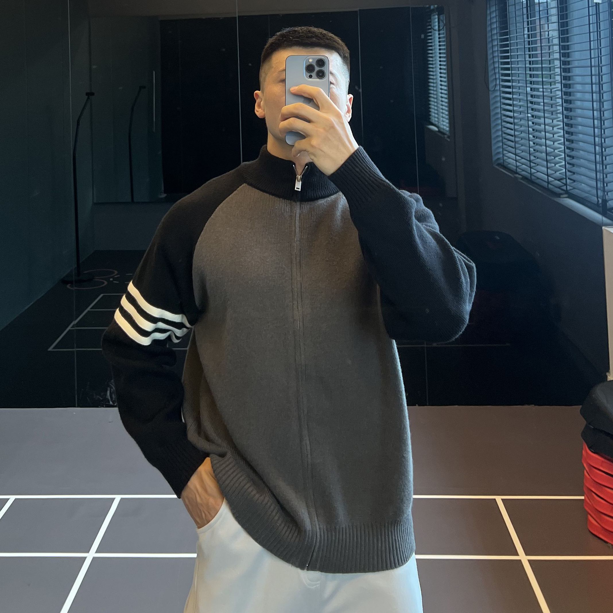 重磅撞色针织衫保暖毛衣男针织衫