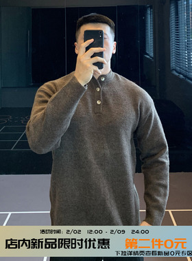 IRONTRAP亨利领毛呢针织衫打底男宽松长袖运动套头毛衣内搭秋冬季