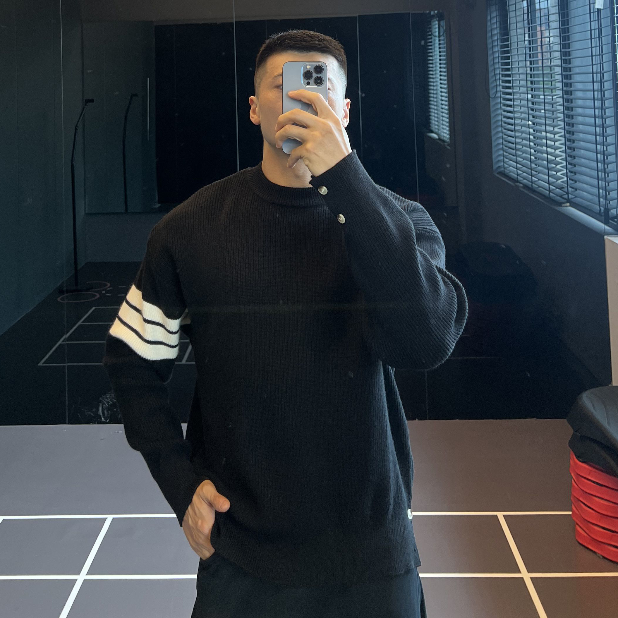 重磅混纺三条杠针织衫毛衣秋冬季