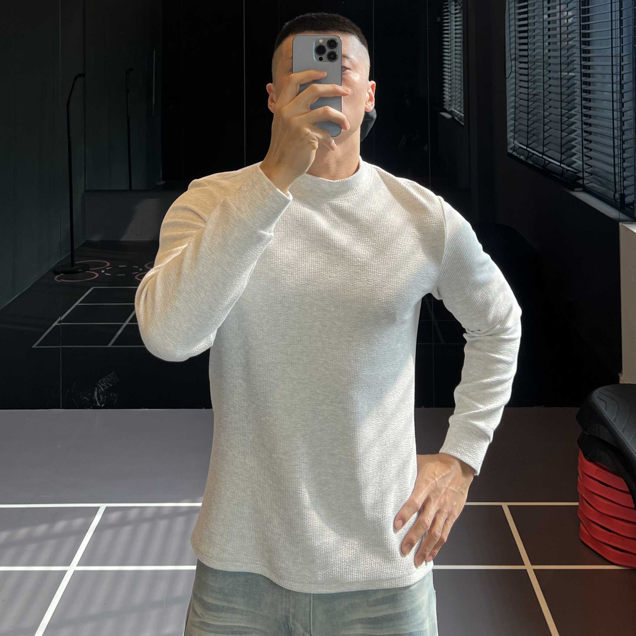 300G泡泡纱卫衣新疆棉半高领长袖