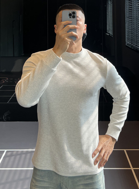 IRONTRAP300G泡泡纱卫衣新疆棉半高领长袖t恤纯色内搭上衣秋冬季