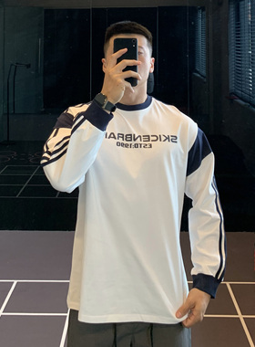 IRONTRAP240G重磅棉美式复古印花长袖男士运动篮球T恤上衣秋冬季