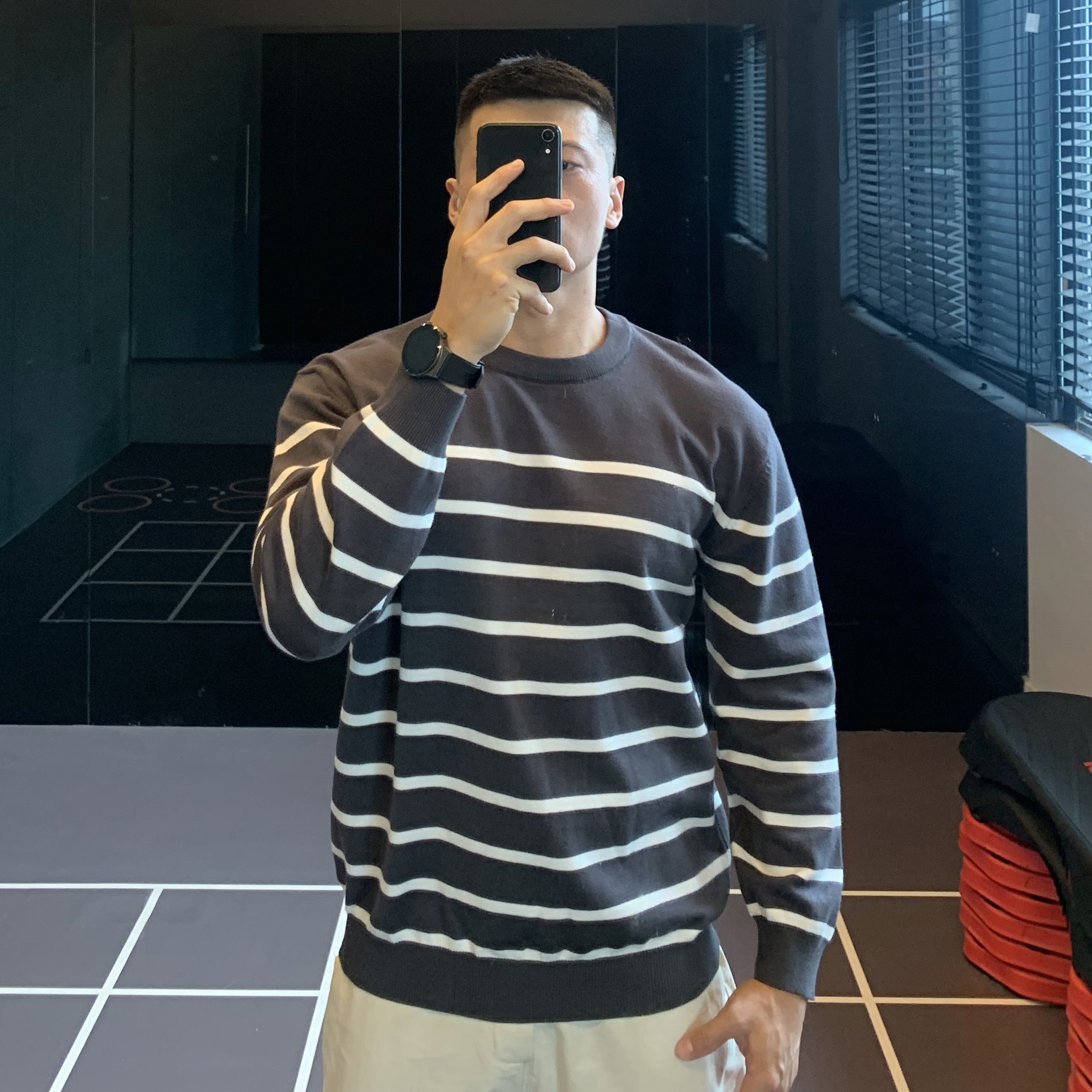 条纹圆领弹力针织衫打底轻熟毛衣