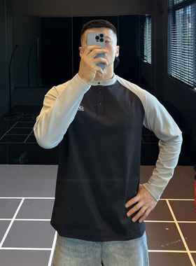 IRONTRAP亨利领插肩袖撞色运动长袖男速干抗菌T恤训练健身衣服秋