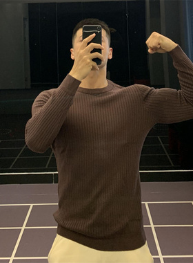 irontrap打底针织衫毛衣长袖t恤健身衣服男运动上衣弹修身体恤冬