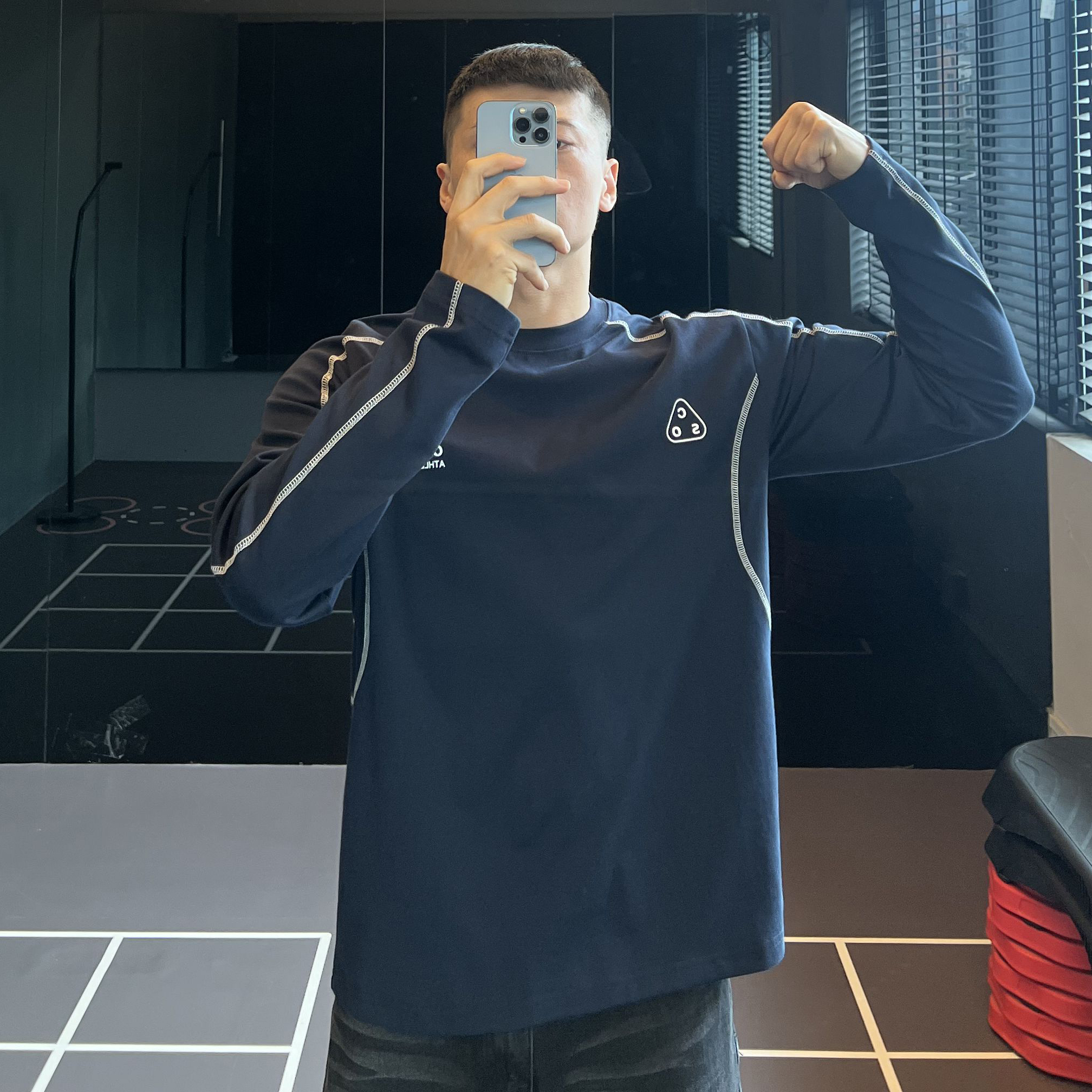 户外运动明线长袖男t恤美式字母