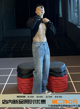 IRONTRAP浅蓝直筒牛仔裤男士混纺棉运动训练健身松紧腰长裤秋冬季