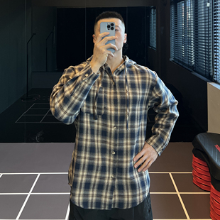 IRONTRAP春季新款格纹连帽衬衫男混纺棉卫衣内搭打底运动长袖T恤