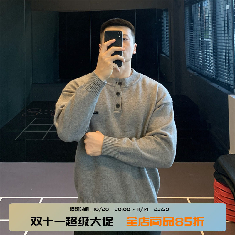 IRONTRAP重磅亨利领套头针织衫打底毛衣长袖运动休闲T恤男士秋冬