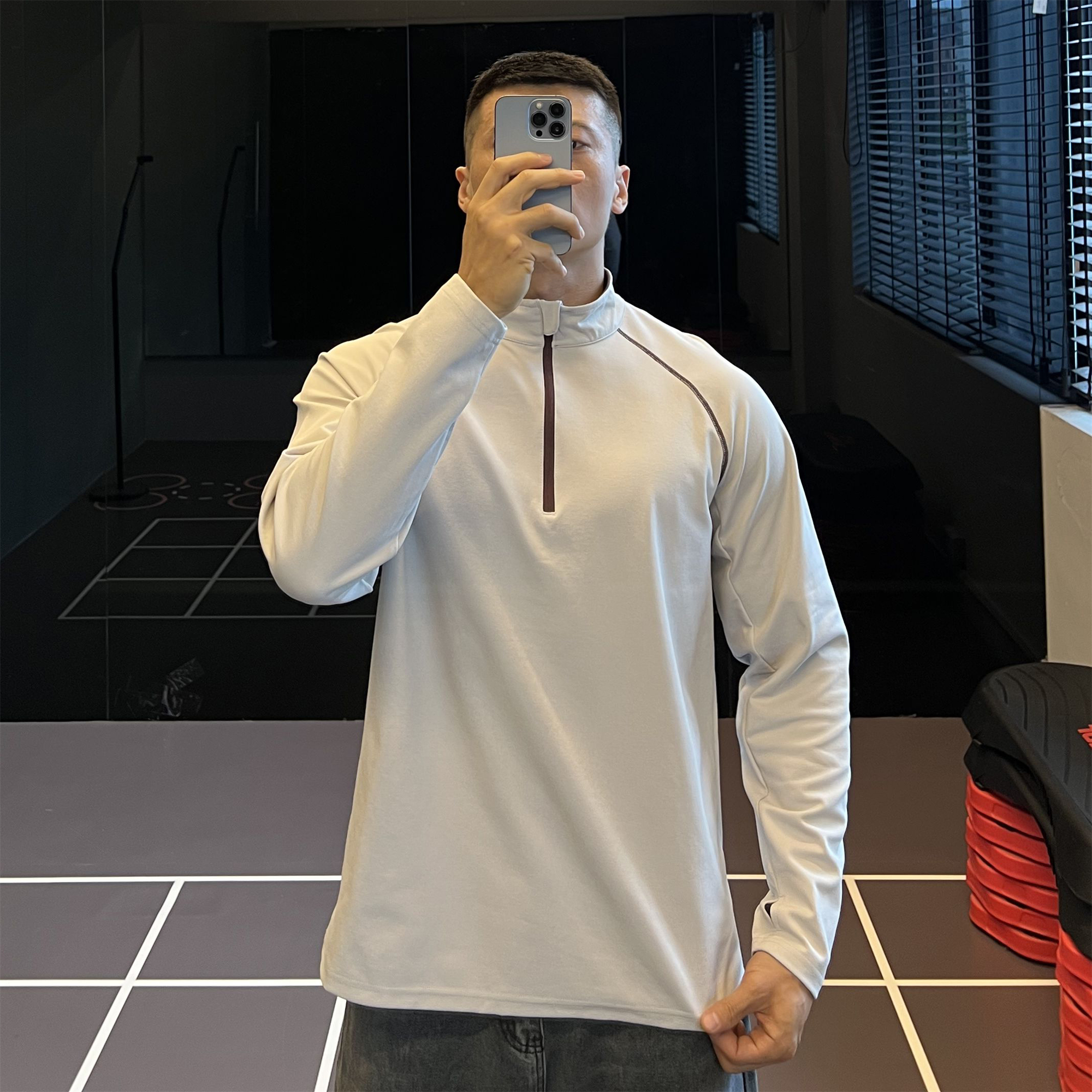 撞色半拉链解构户外运动长袖秋冬