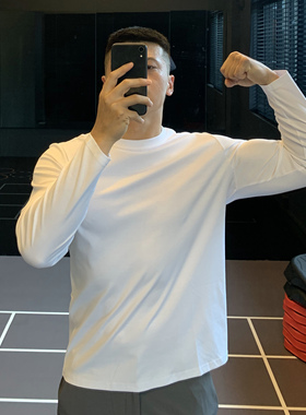 IRONTRAP 双面液氨纯棉长袖T恤男健身衣服运动打底衫弹力修身秋冬
