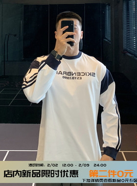 IRONTRAP240G重磅棉美式复古印花长袖男士运动篮球T恤上衣秋冬季