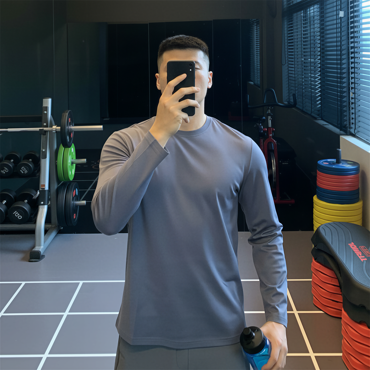 丝光液氨棉长袖t恤男圆领修身秋