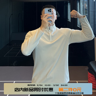 IRONTRAP双面磨毛薄绒半拉链运动卫衣男修身长袖T恤健身衣服秋冬