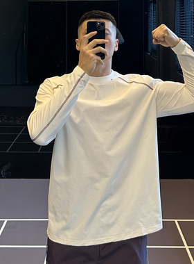 IRONTRAP撞色明线分割宽松插肩袖长袖男士宽松休闲排汗T恤秋冬季