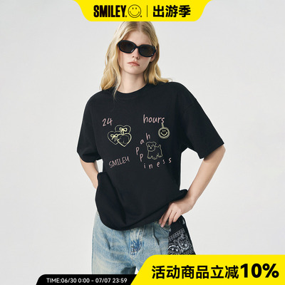 Smiley笑脸撞色涂鸦短袖T恤