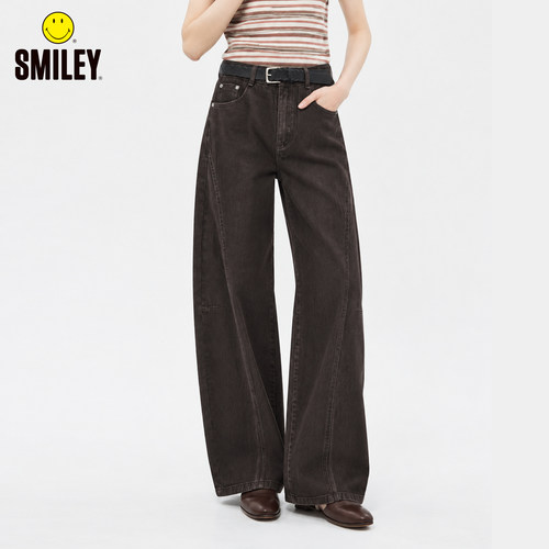 SMILEY秋冬高腰显瘦阔腿牛仔裤