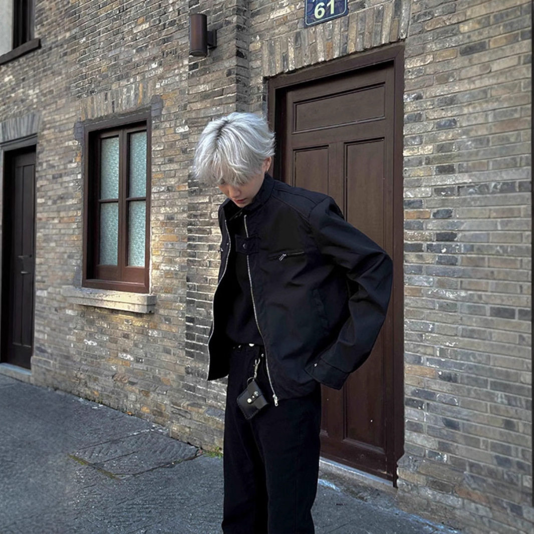 cleanfit黑色短款外套男秋季