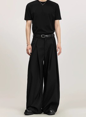 立体褶皱阔腿裤宽松设计感西裤春秋季廓形免烫休闲直筒长裤子