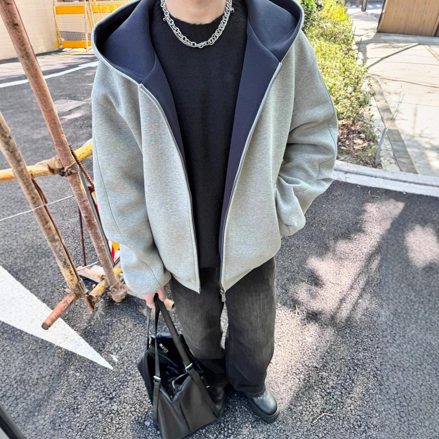 双拉链开衫卫衣男款春秋感廓形