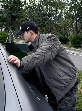 春秋款三防立领短款教练夹克男美式复古宽松休闲褶皱飞行服外套