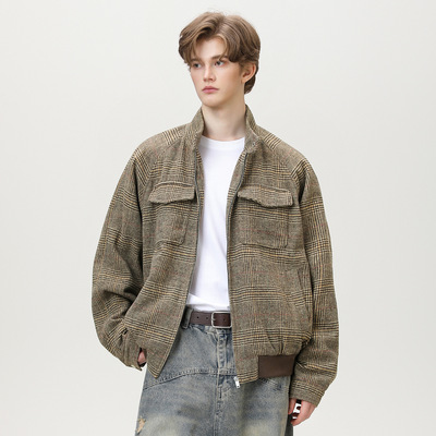 千鸟格双袋设计美式潮牌夹克