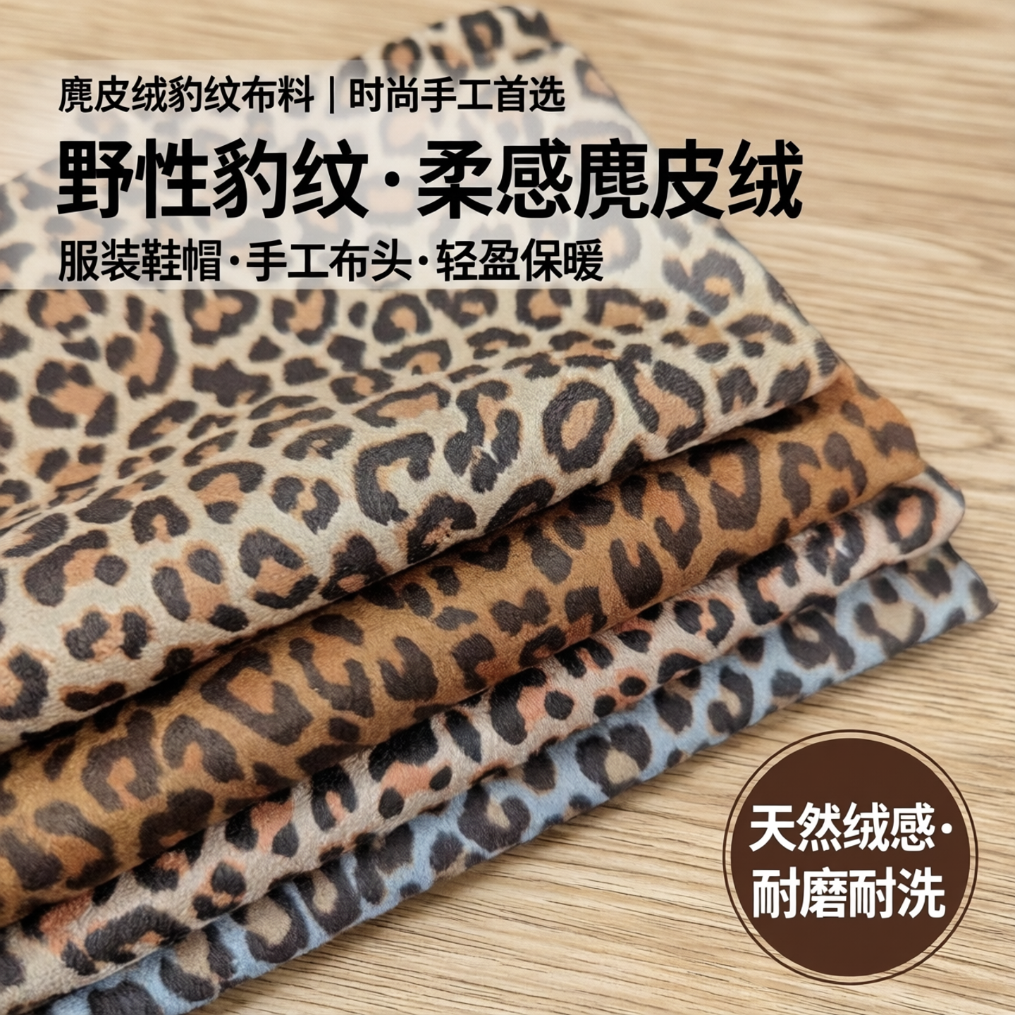 麂皮绒豹纹印花布料做鞋面手工野人布头帽子服装面料鹿皮绒布料薄