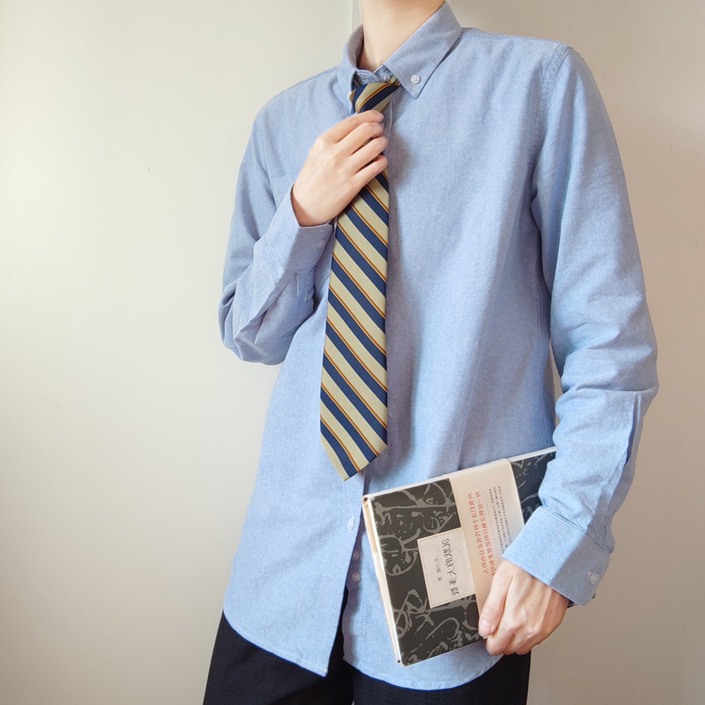 蓝色衬衫男春秋款牛津纺长袖