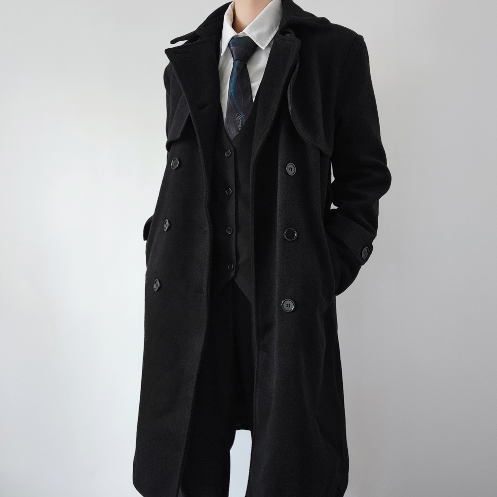 秋冬加厚毛呢dk大衣羊毛风衣男