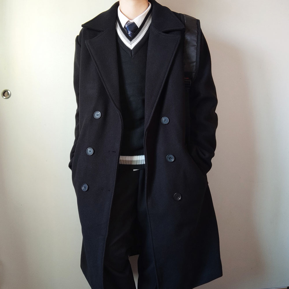 现货毛呢秋冬双排扣大衣