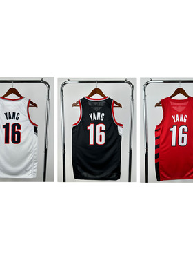 2025开拓者16号杨瀚森球衣热压球迷版透气白色黑色飞人版篮球服