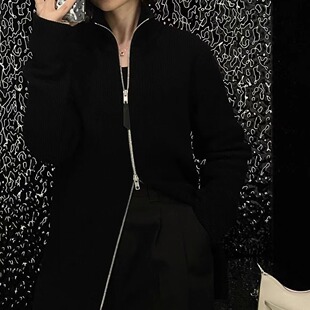 重磅四角标针织拉链开衫cleanfit极简质感立领男女同款毛衣外套