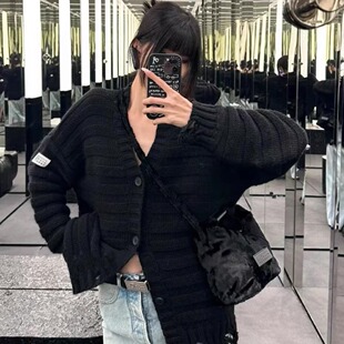 慵懒感破坏流苏开衫MM6针织衫V领毛衣男女同款宽松百搭长袖外套