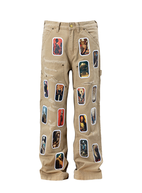 YIZILINGF 原创复古重工破洞贴布牛仔裤男女国潮小众直筒长裤子