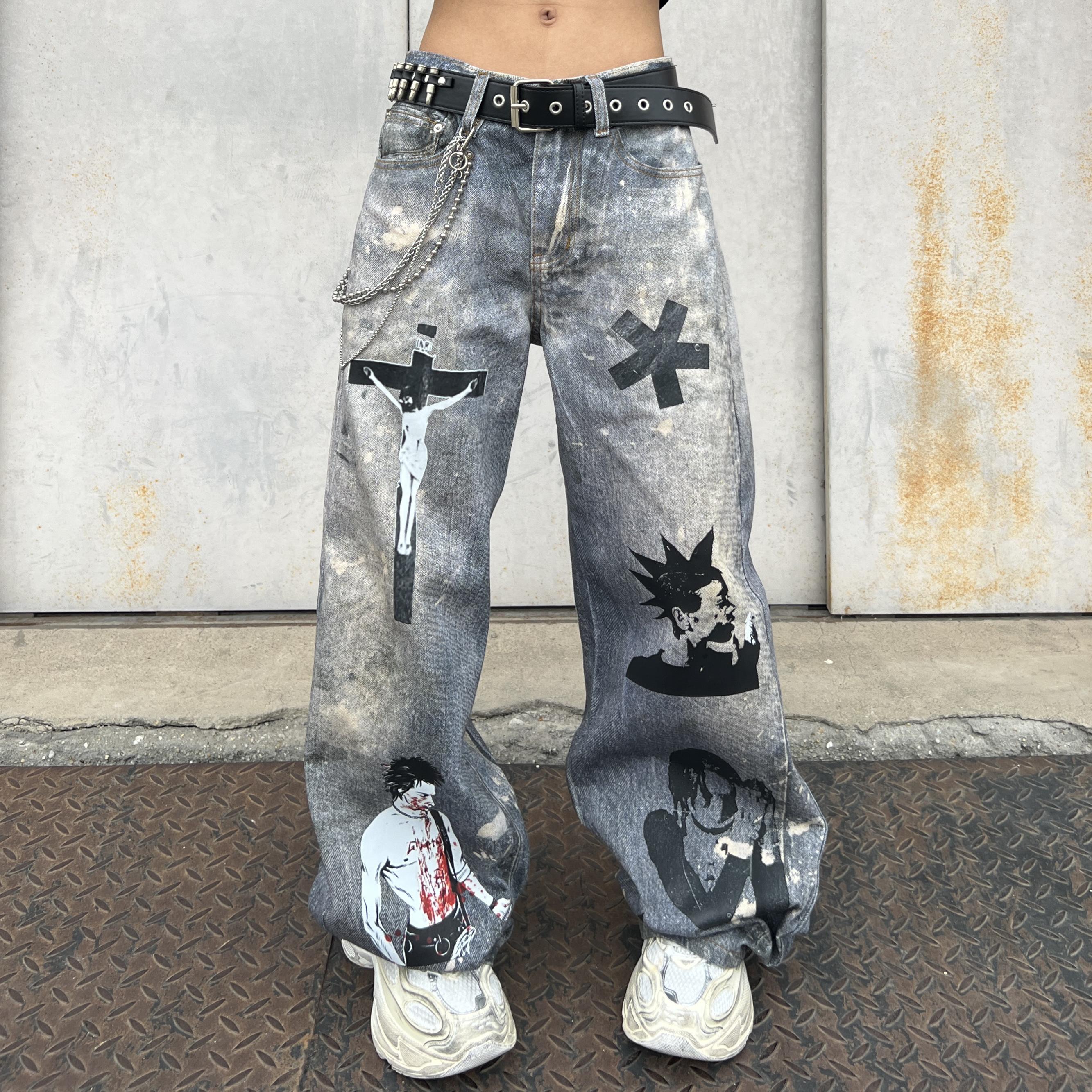 YIZILINGF原创3D印花亚文化裤子