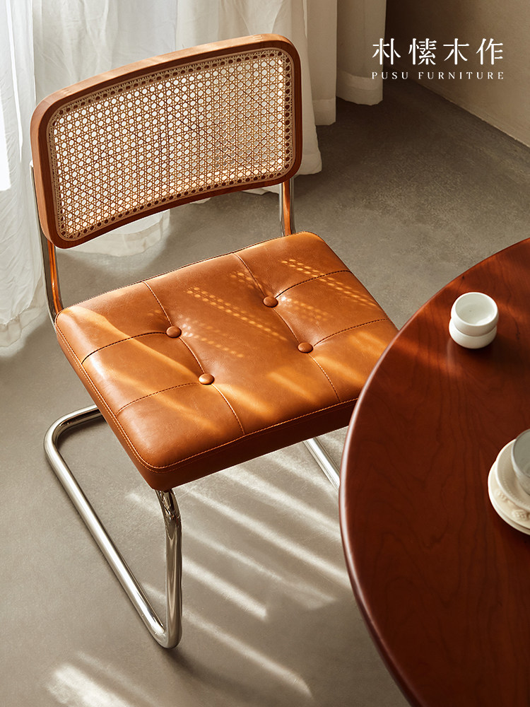 朴愫木作中古藤编椅子休闲覆古餐椅轻奢家用实木铁艺靠背椅书桌椅