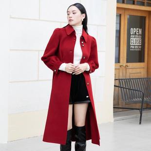 安可拉红长款双面羊毛外套正肩收腰显瘦双面羊绒大衣女黛思陆