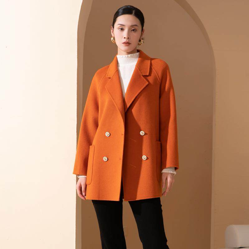 橙色双面呢羊毛大衣秋冬新品时尚减龄西装领中长款外套黛思陆女装,女装/女士精品,毛呢外套,淘宝优惠券,粉丝福利购,淘宝优惠卷