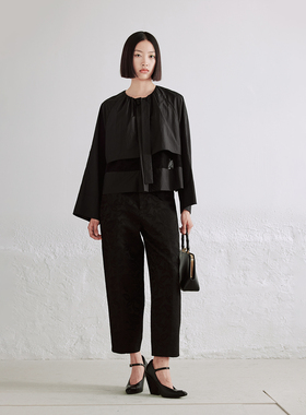 MAO MART原创｜假两件圆领外套女秋季镂空高级感黑色圆领长袖上衣