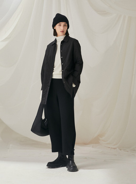 MAO MART原创｜新中式阔腿裤女高级宽松黑色下摆镂空设计长裤子