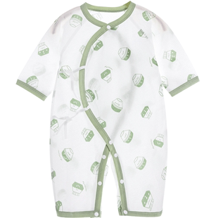 婴儿薄款连体衣长袖夏款无骨新生儿儿和尚服夏季纯棉空调服春秋男