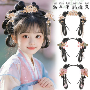儿童汉服头饰古风一体式发箍假发古装女童发饰盘发垫发包发髻造型