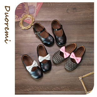 duoremi小香风公主26ss23波点女童软底单鞋 女复古百搭平底皮鞋
