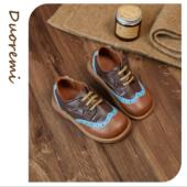 镂空雕刻复古侧魔术贴皮鞋 DuoReMi秋冬新款 BR2480撞色英伦小童鞋