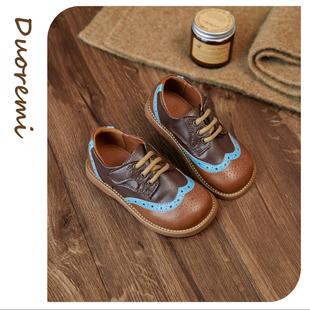 DuoReMi秋冬新款BR2480撞色英伦小童鞋镂空雕刻复古侧魔术贴皮鞋