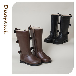 duoremi皮靴25aw28女童长筒靴年冬季新款小公主洋气加绒保暖靴