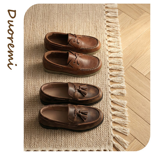 duoremi春季新款26SS21乐福鞋26ss20软底牛皮休闲风流苏皮鞋