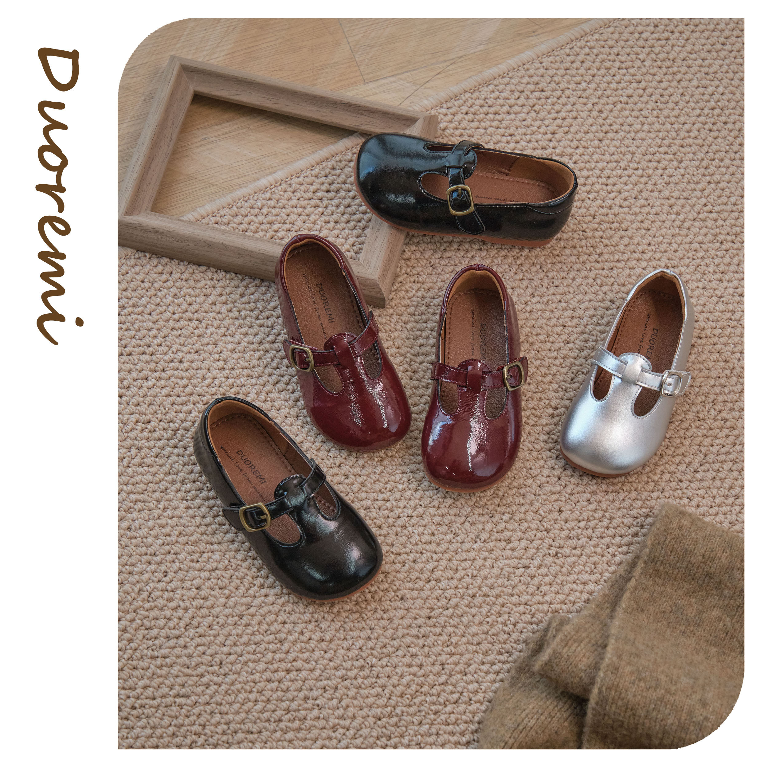 Duoremi秋季新款BR2442浅口豆豆鞋牛皮复古软底多巴胺韩版公主鞋