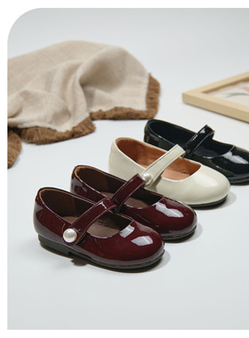 duoremi女童小皮鞋新款26ss16软底可爱公主鞋圆头珍珠魔术贴单鞋